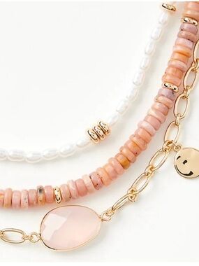 LOFT Gold-Tone Layered Necklace with Pink Beads and Pearls